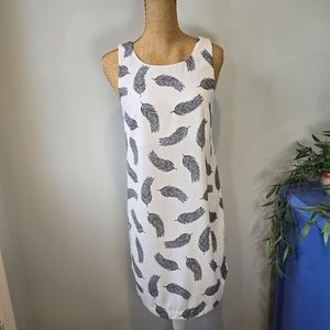 H&M Cream and Black Feather Print Sleeveless Dress Size 4
